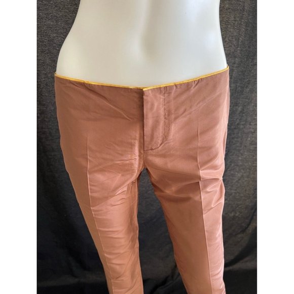 NWT Authentic Gucci Pants Dress Brown Gold Trim Seta Silk Straight Leg 40 US 4 S - Picture 2 of 12
